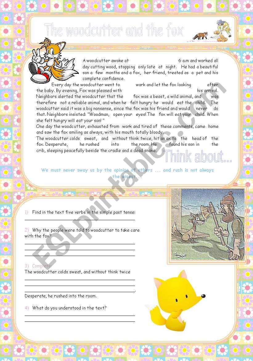 The woodcutter and the fox worksheet
