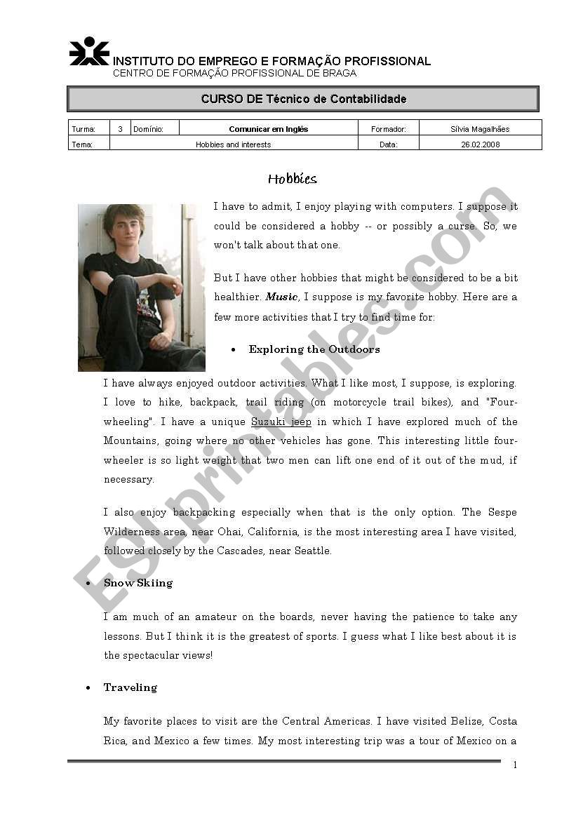 HOBBIES worksheet