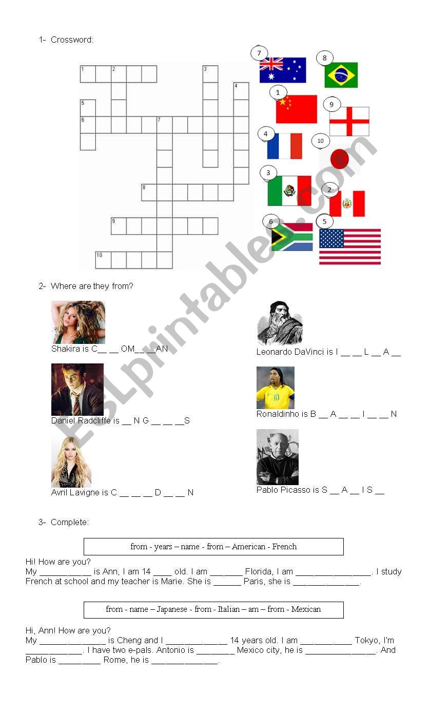 Nationalities worksheet