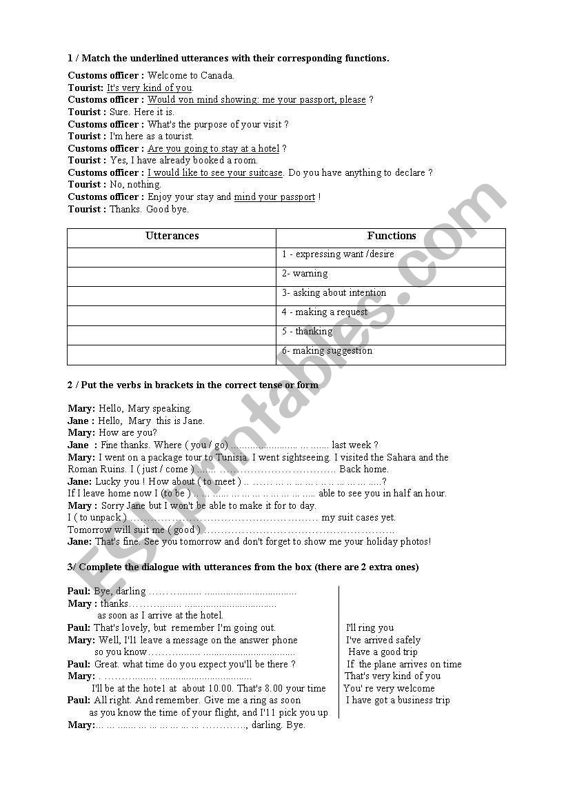 travelling dialogues worksheet