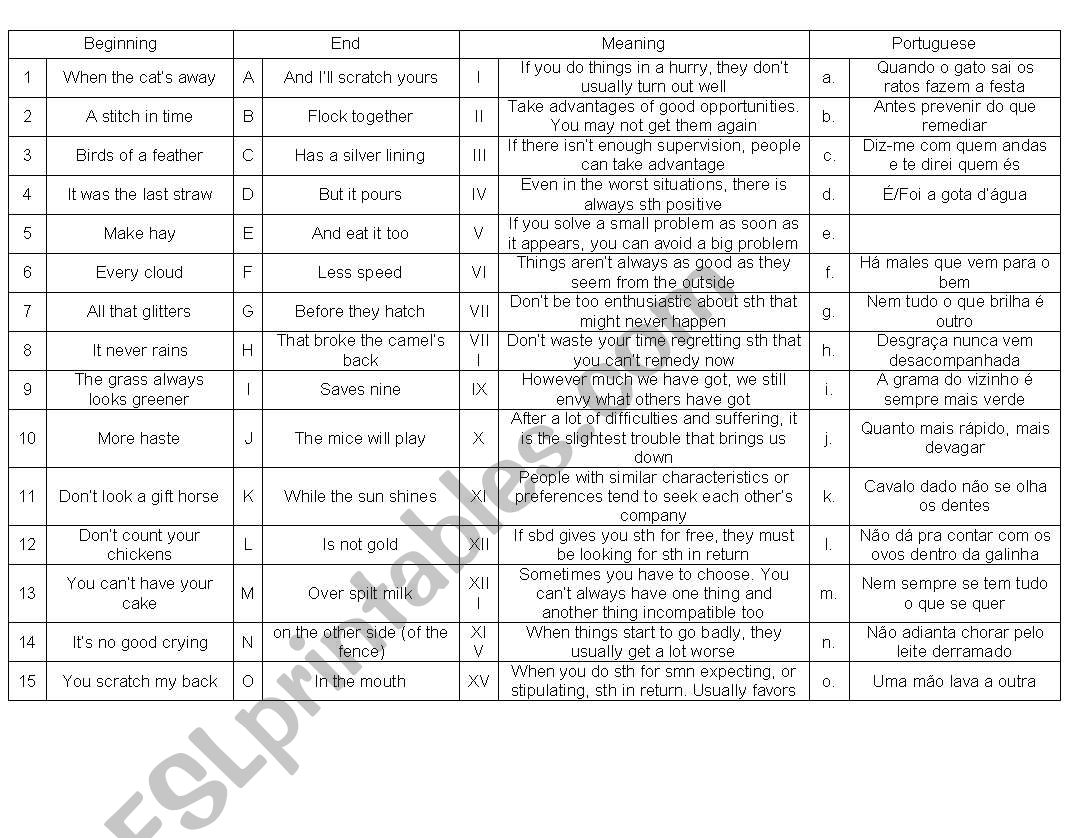 Old Proverbs worksheet
