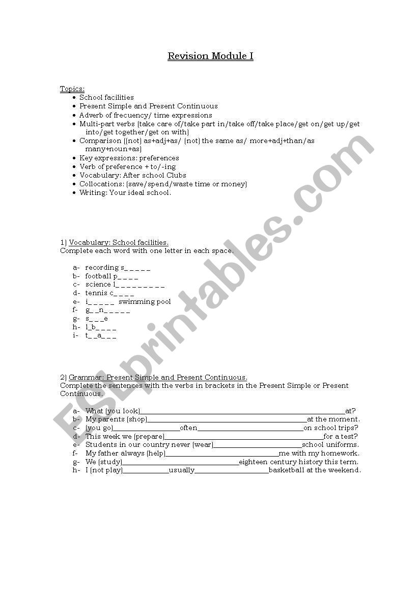 Present Simple and Continuous/ Adverbs of frecuency/time expressions/multi-part verbs/ comparison/verbs of preferences