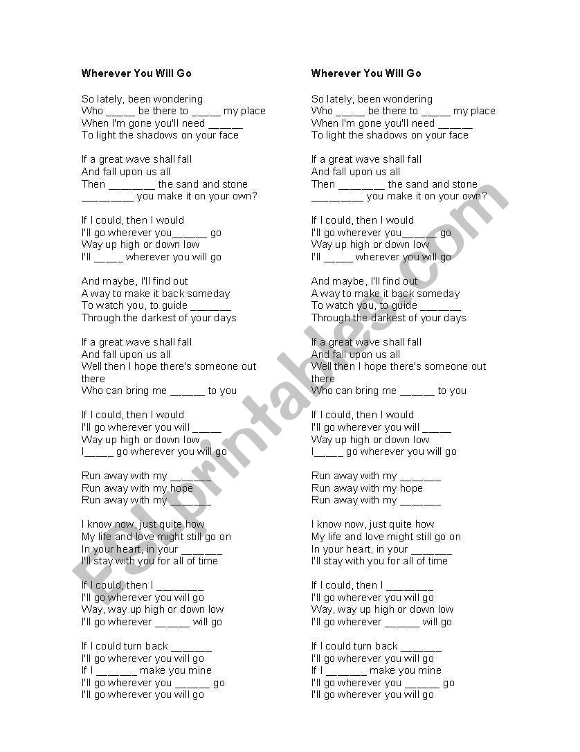 song worksheet