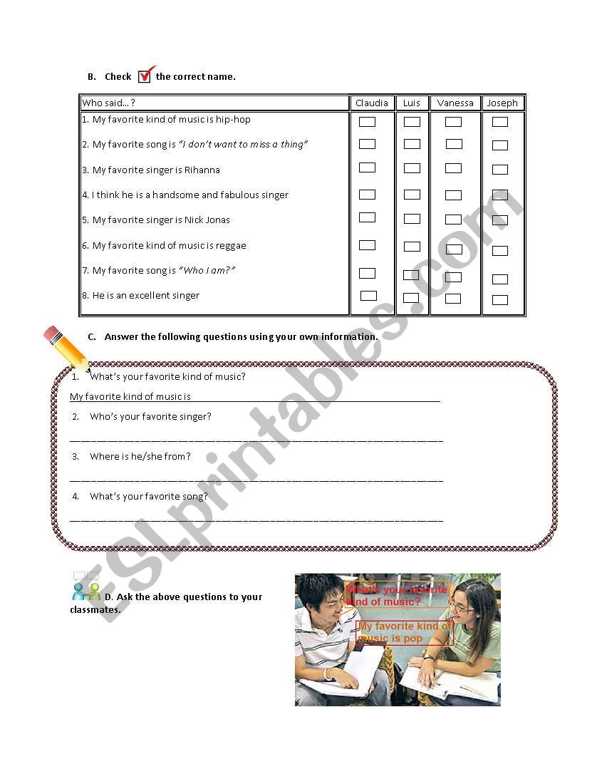 I like music part 2  worksheet