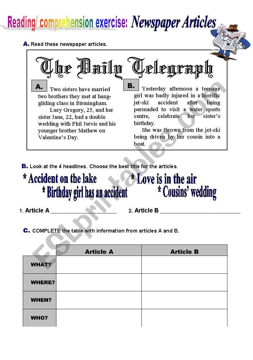 Newspaper Articles worksheet