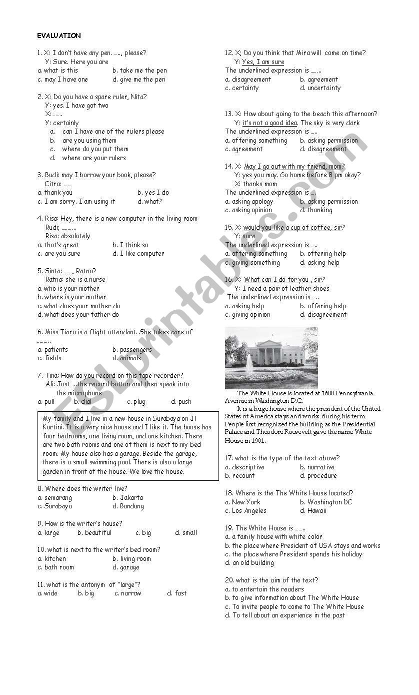 question and response worksheet