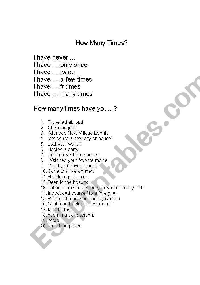 How Many Times worksheet