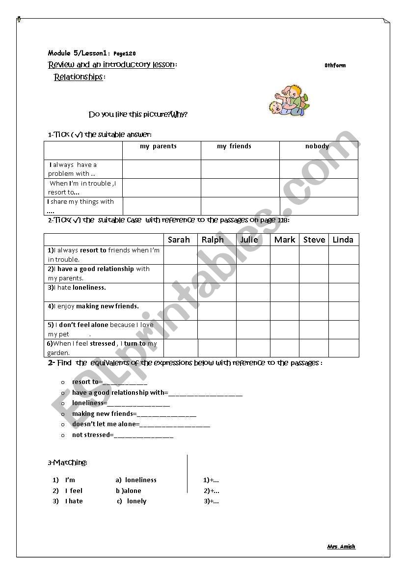 8th form lesson worksheet