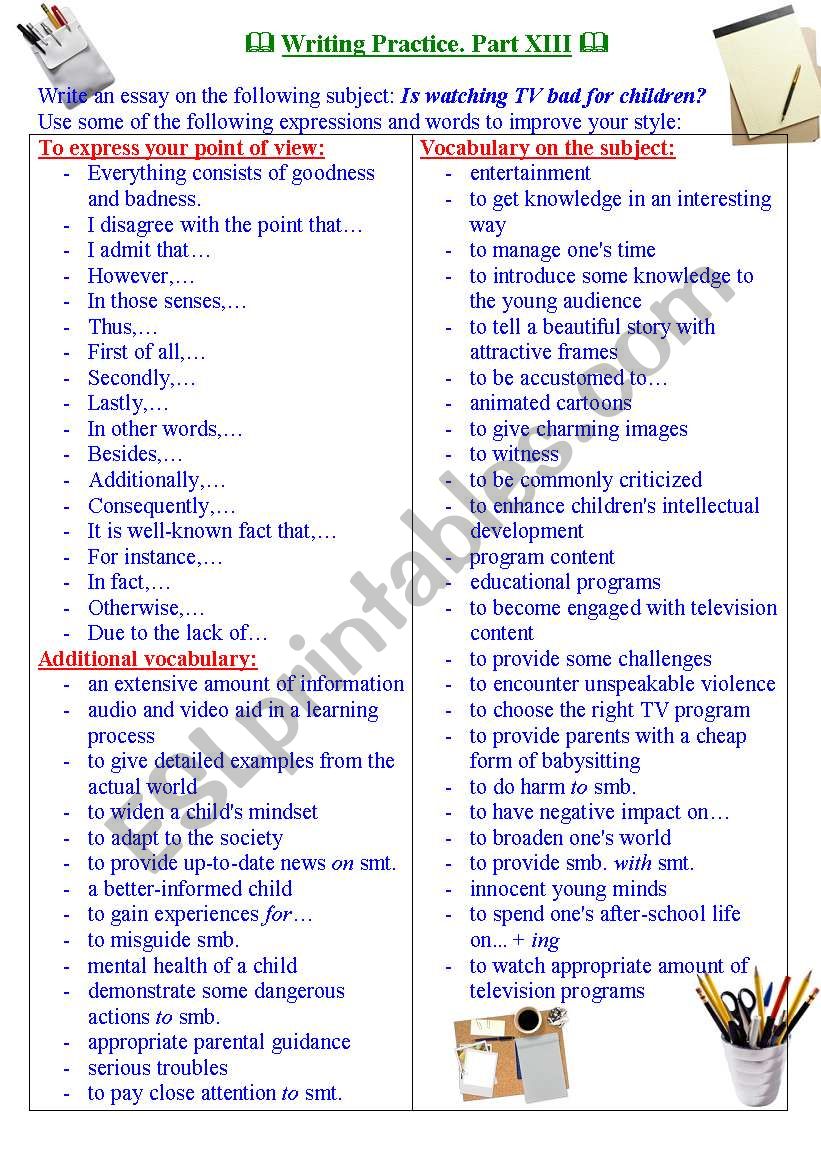 Writing practice for TOEFL/IELTS exams. Useful expressions and vocabulary. Part XIII.