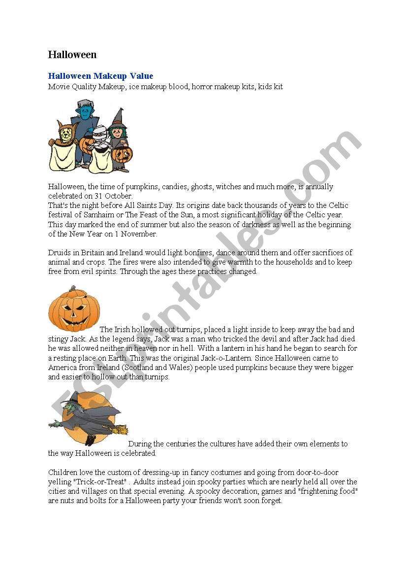 English worksheets: Reading Comprehension Halloween