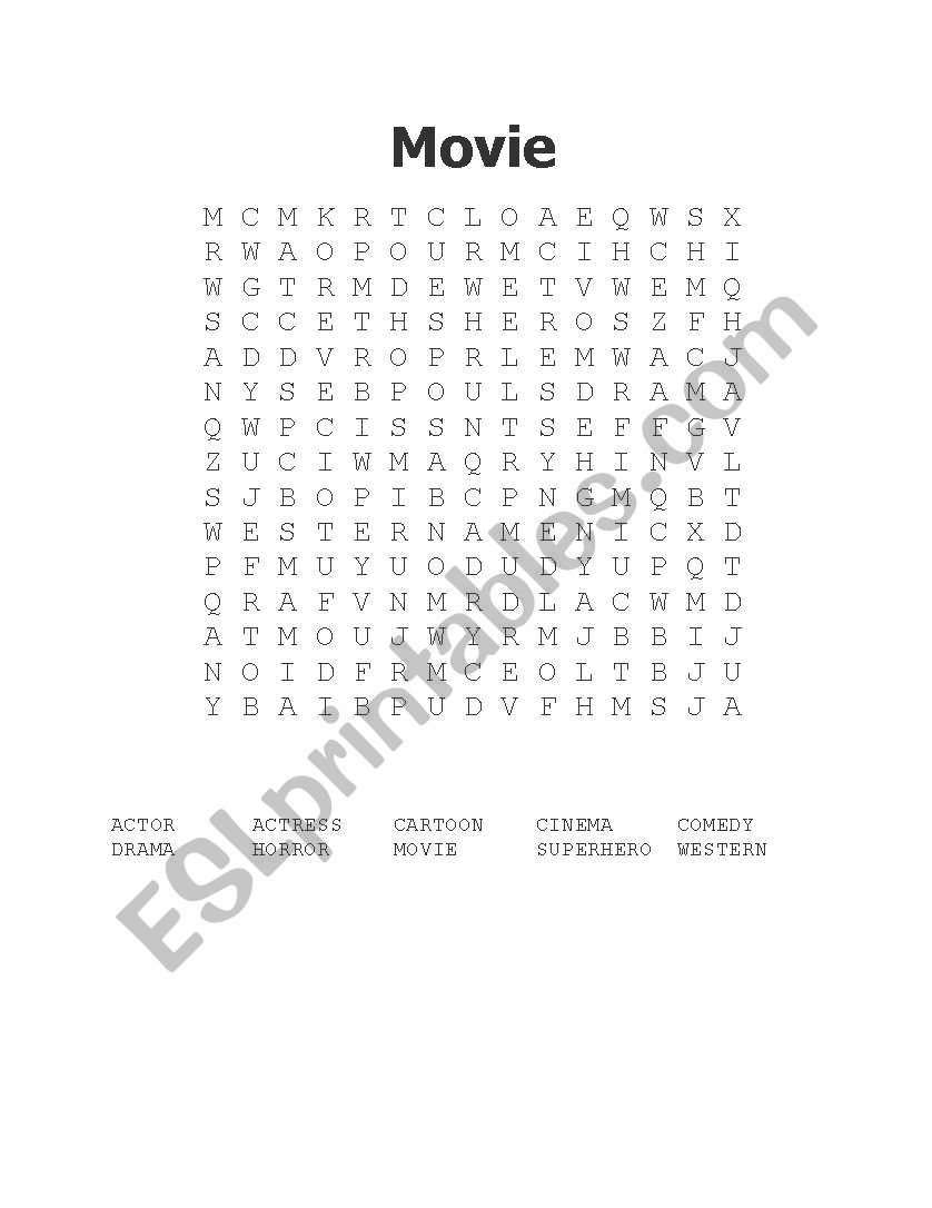 Movie WORD SEARCH worksheet