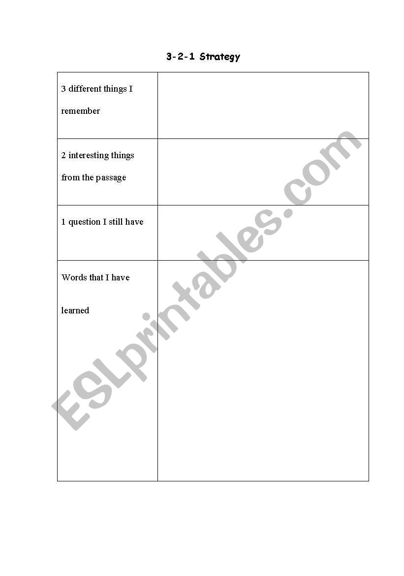 3-2-1 reading strategy worksheet