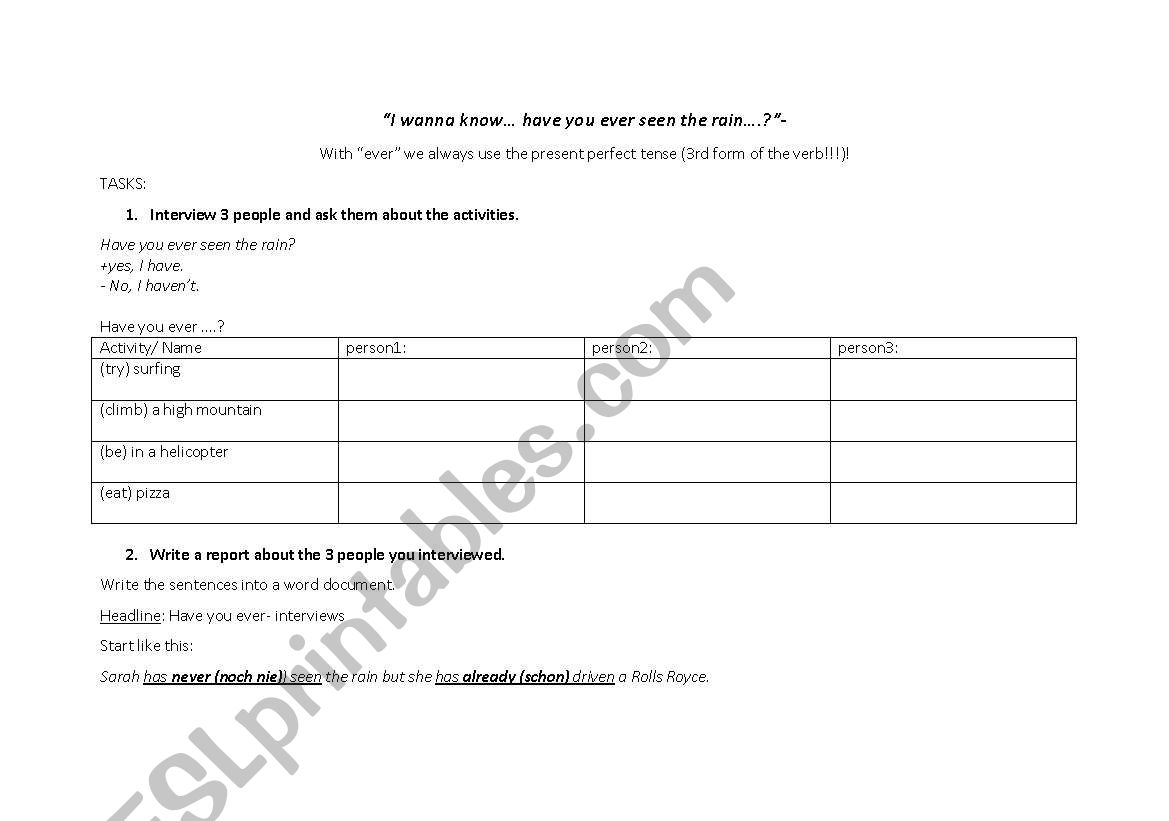 have you ever- grid worksheet