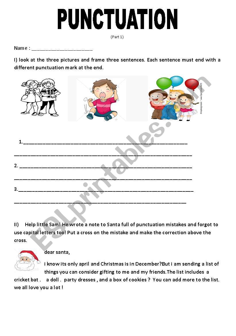 punctuation part 1 worksheet