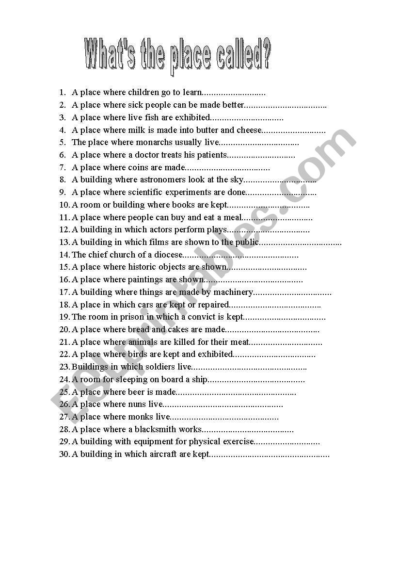 Places worksheet