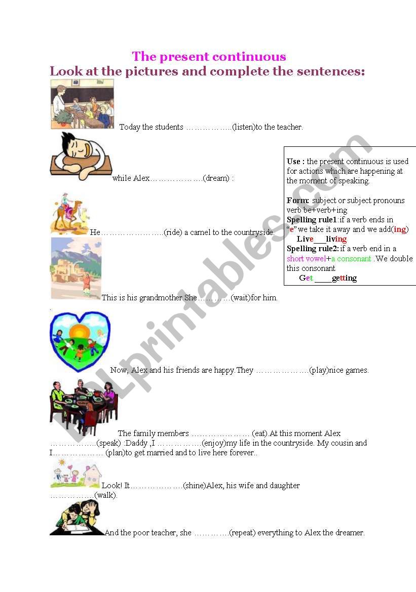 the present continuous  worksheet