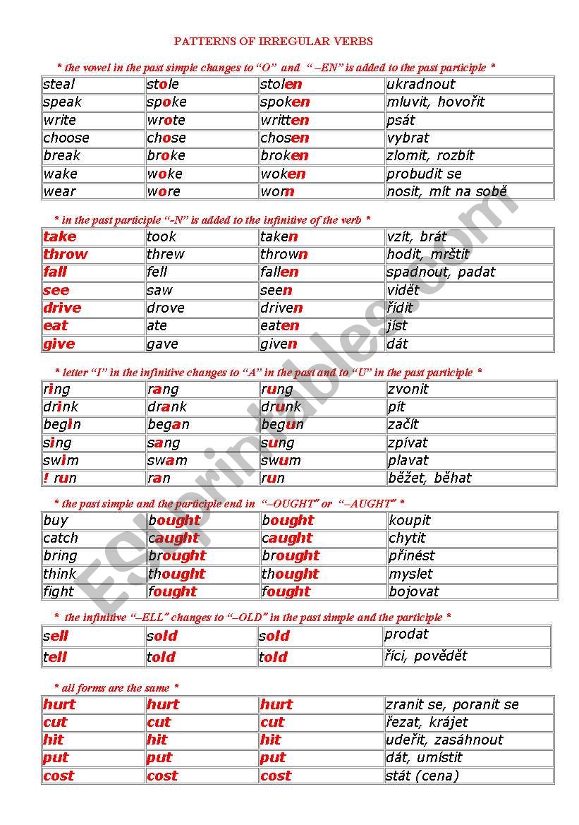 Same patterns of irregular verbs