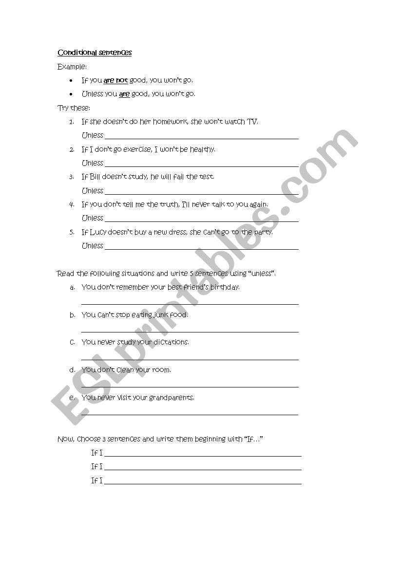 Conditionals - IF or UNLESS? worksheet