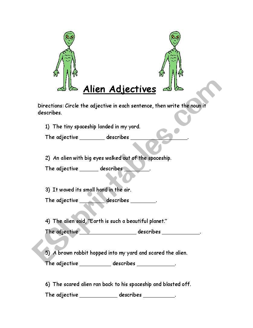 Alien Adjectives worksheet