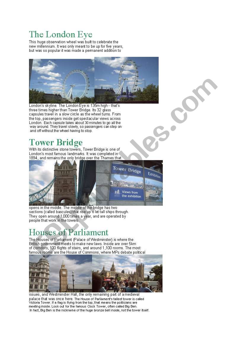 London sights worksheet