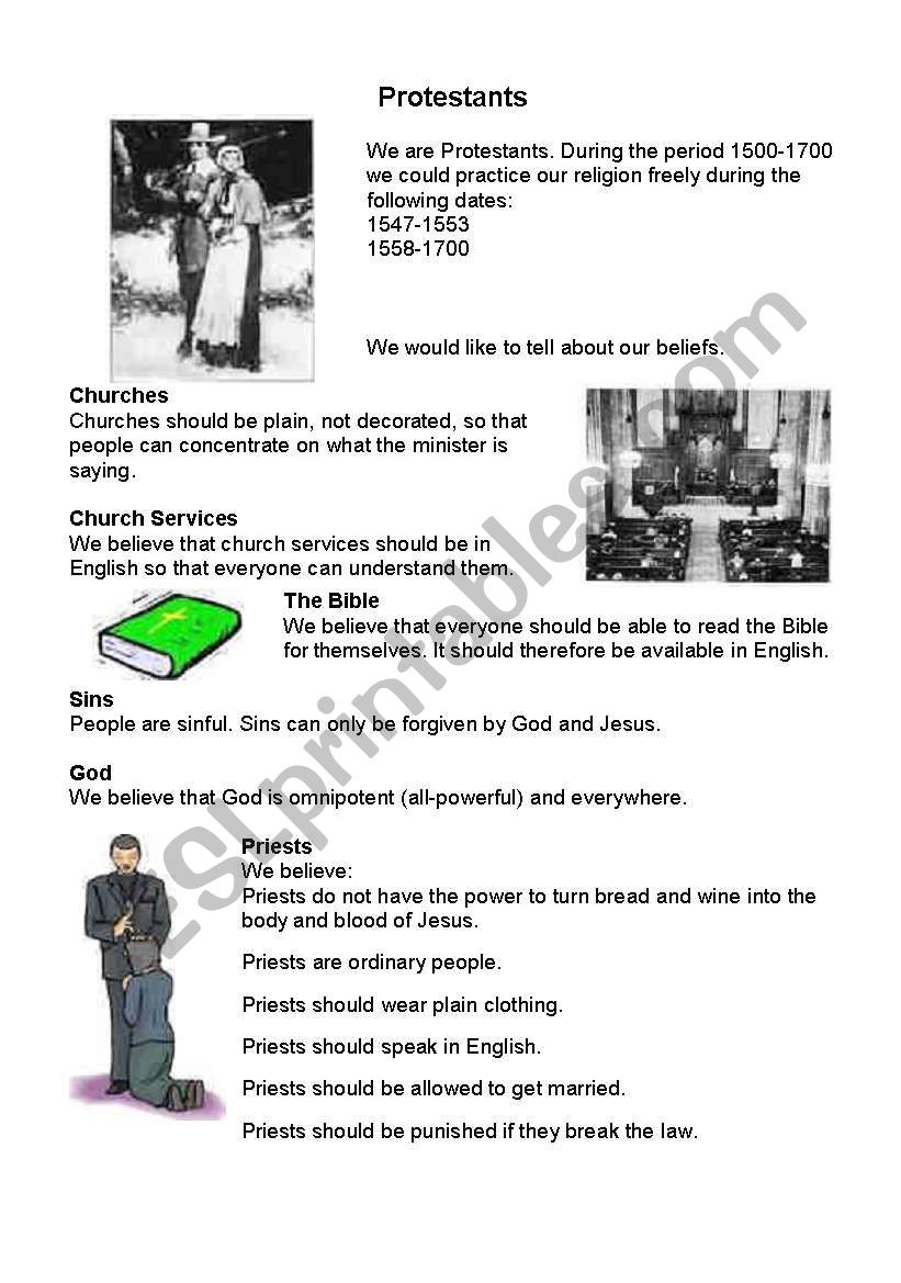 Protestants vs Catholics  worksheet