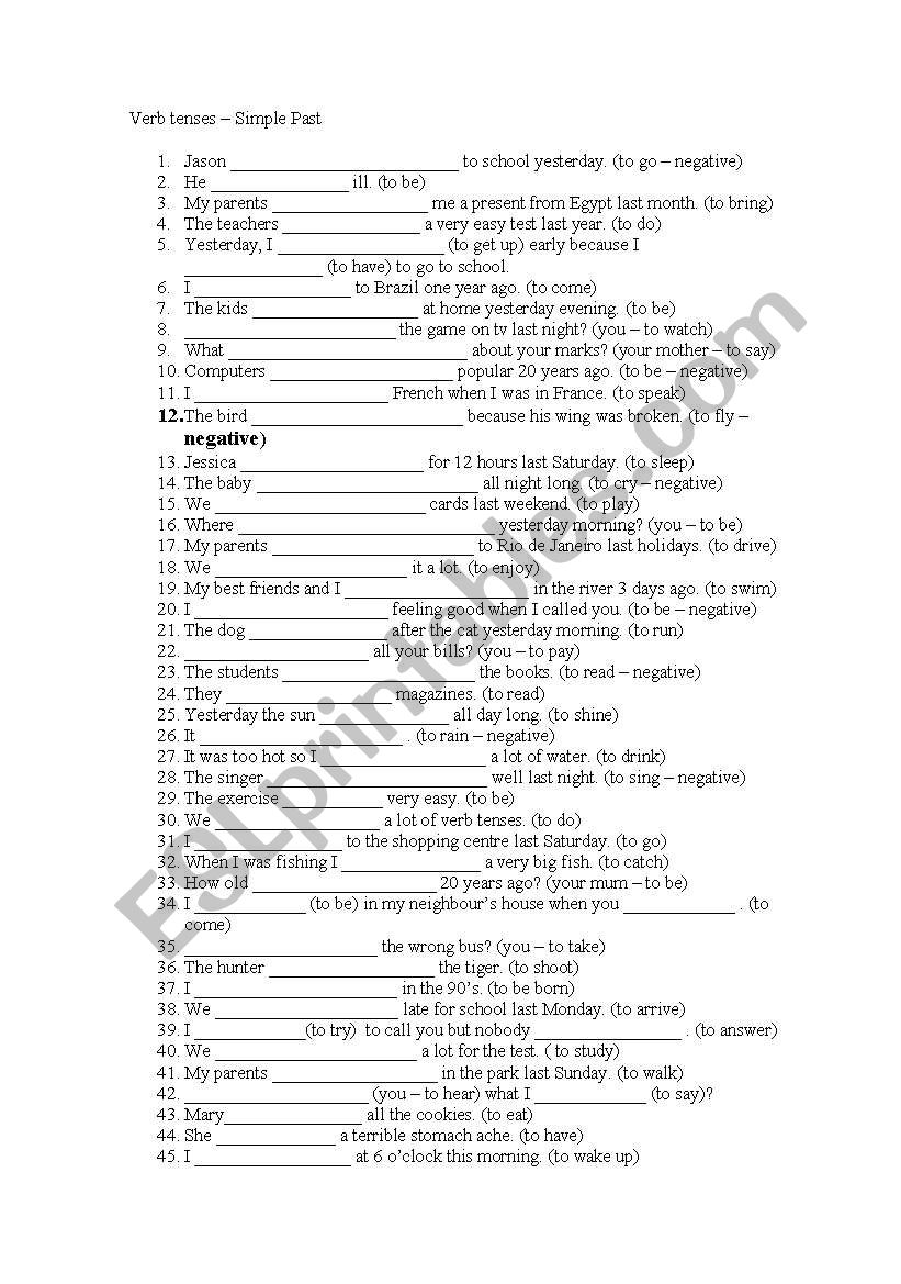 Verb Tenses - Simple Past worksheet