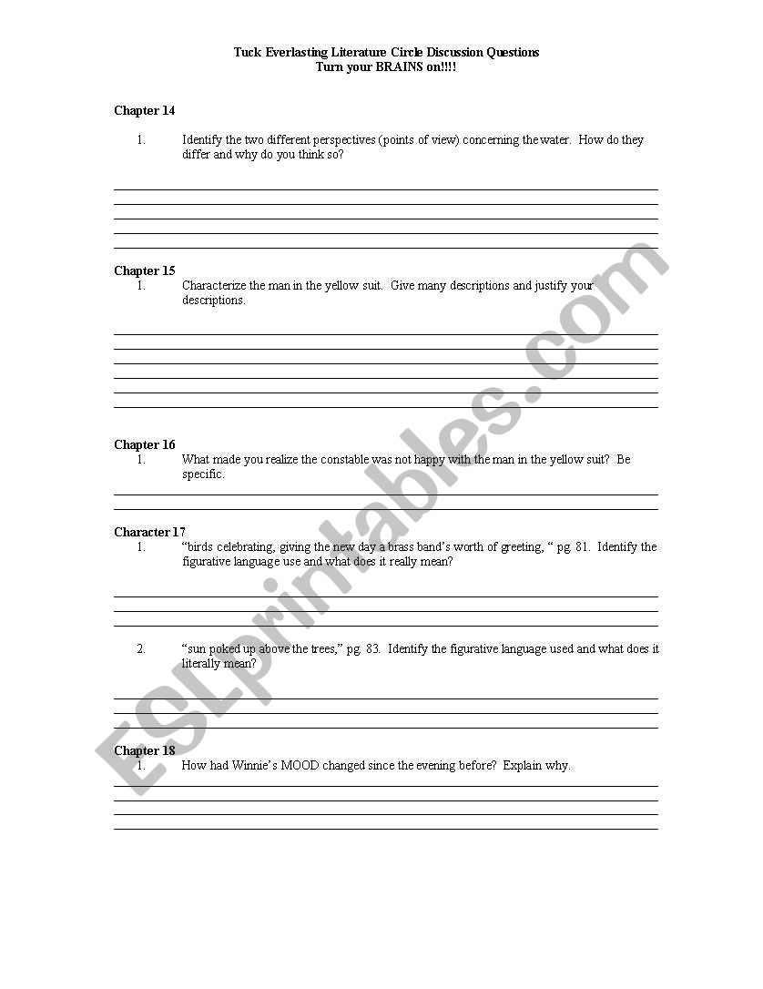 Tuck Everlasting worksheet