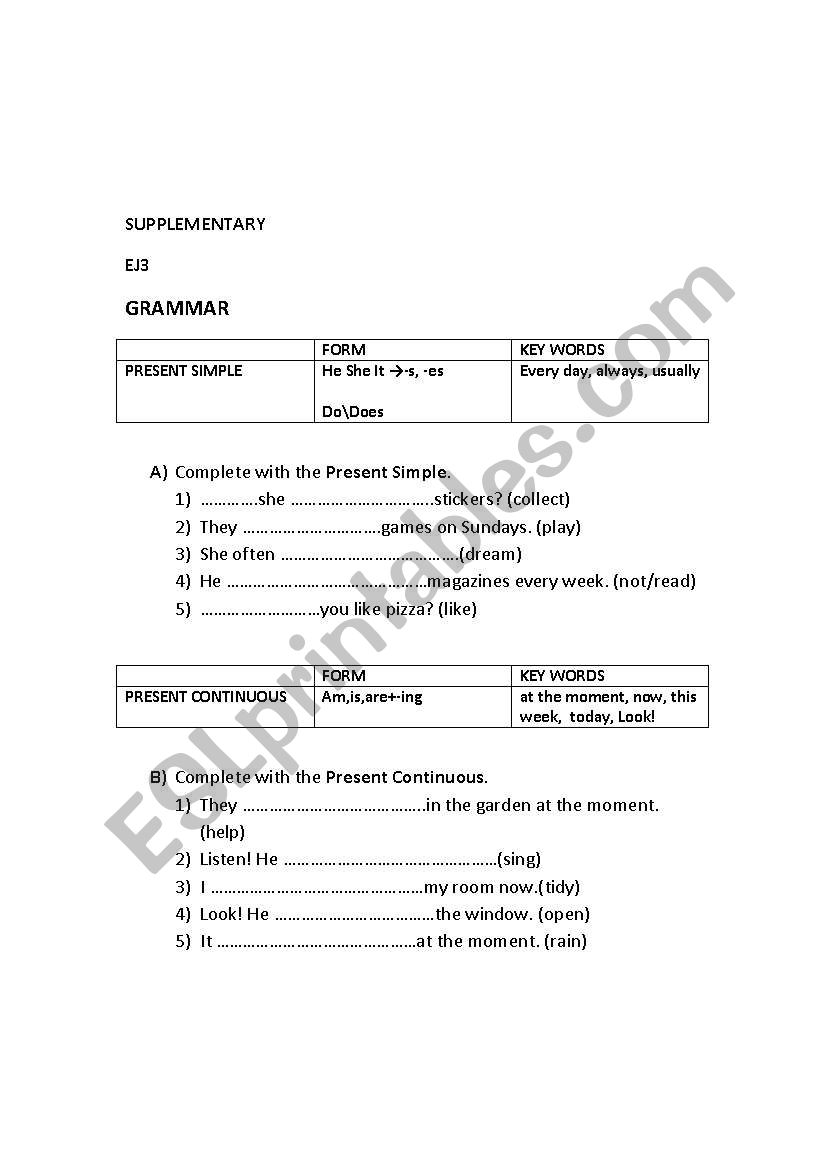 GRAMMAR EXERCISES worksheet