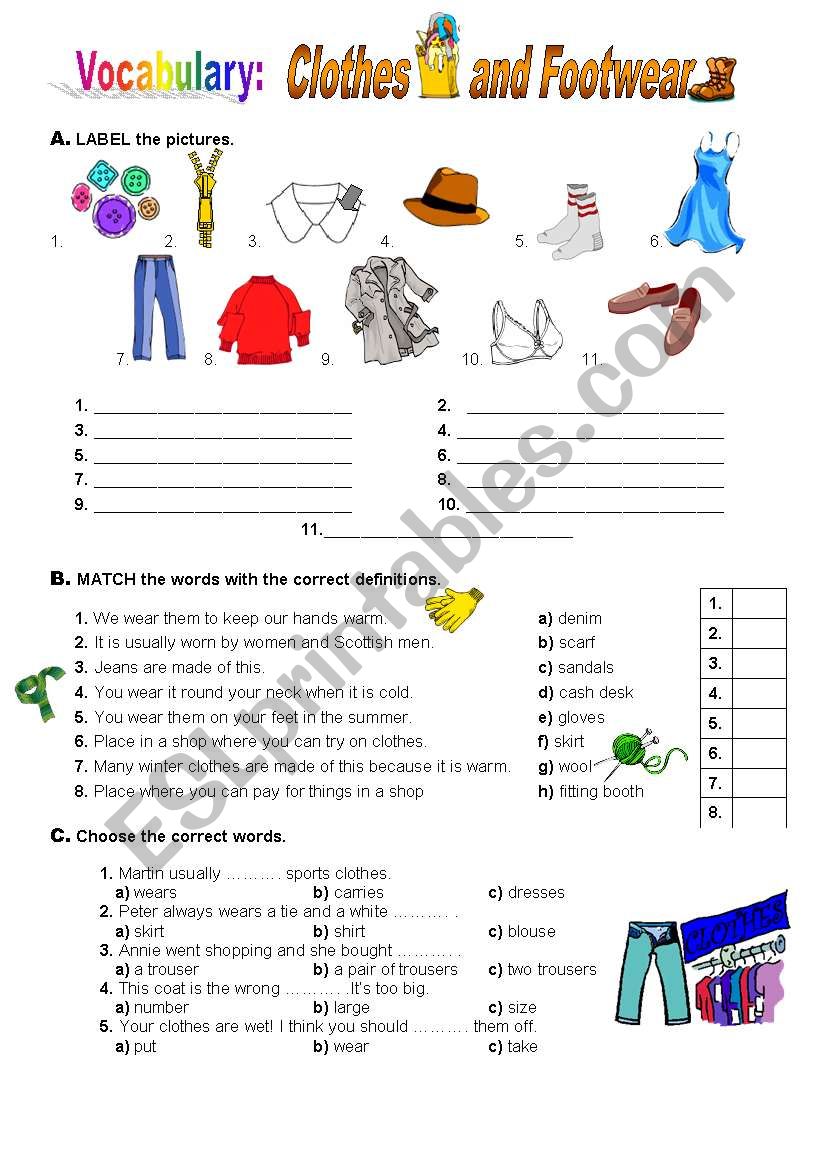 Clothes and Footwear worksheet