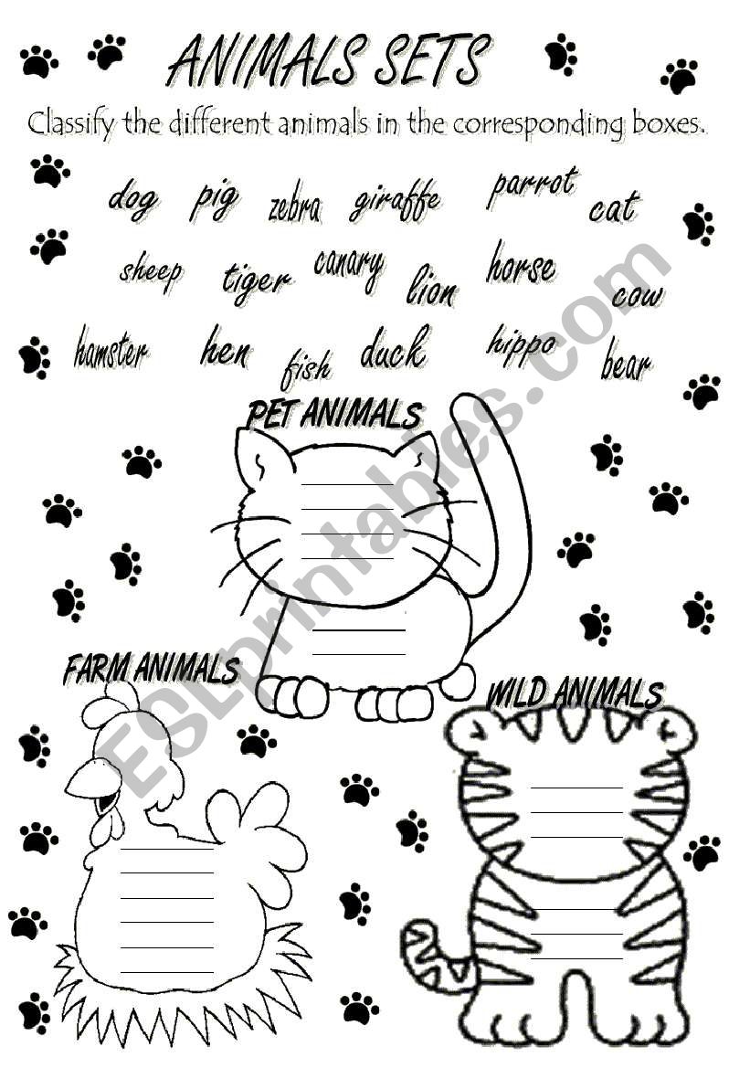 ANIMALS SETS worksheet