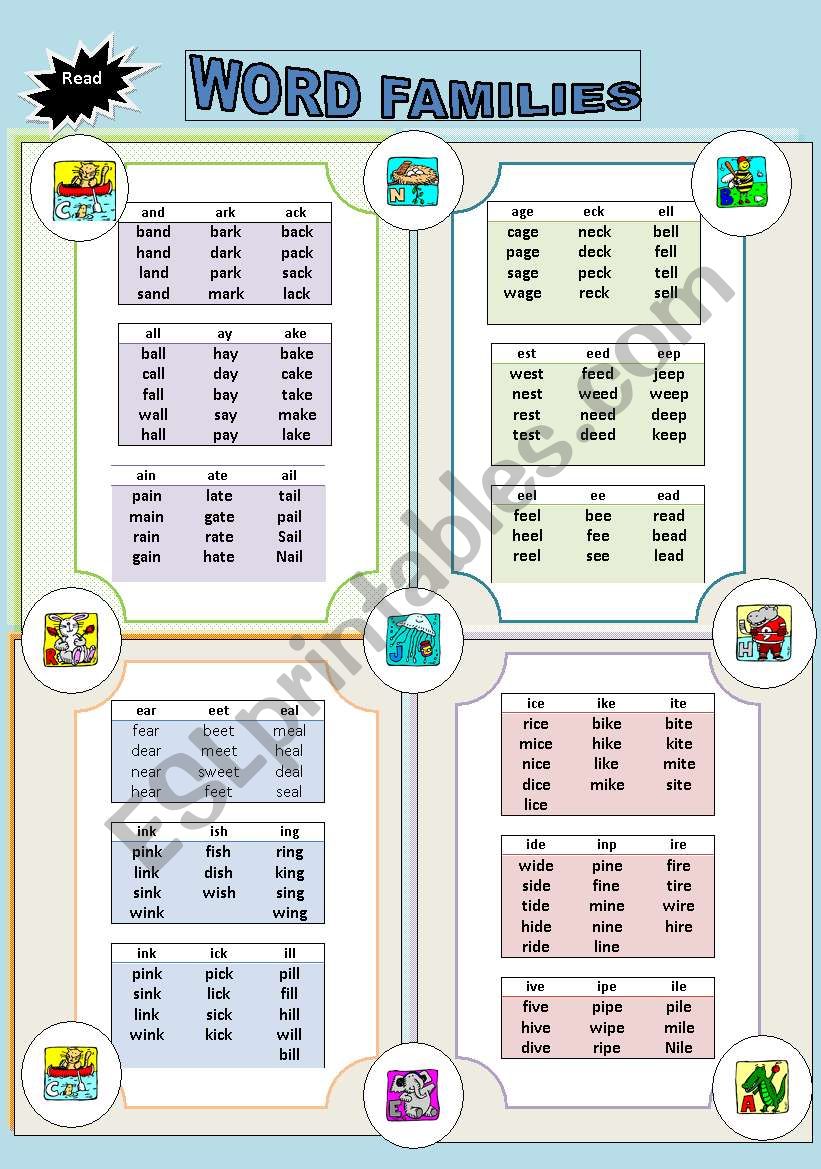 Phonetics: Word Families worksheet