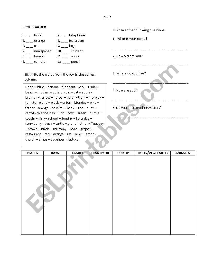 quiz worksheet