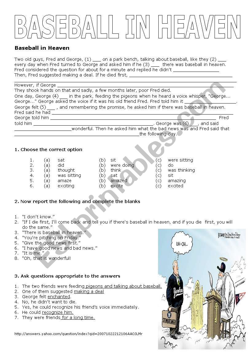 Baseball in Heaven worksheet