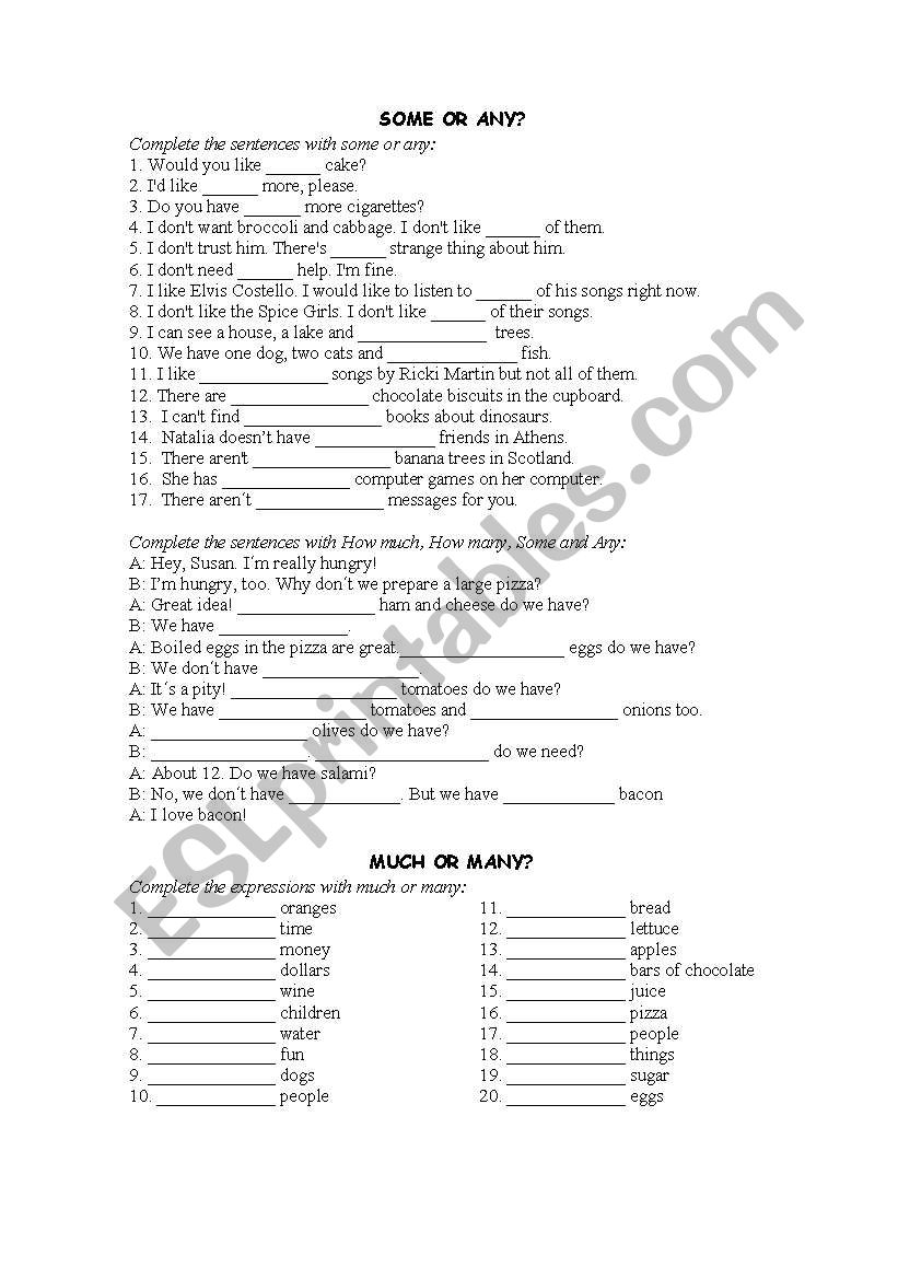 Some_Any_Much_Many worksheet