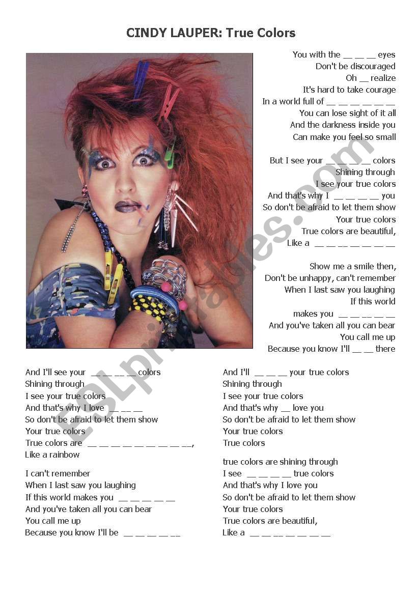 Cindy Lauper - True Colors worksheet