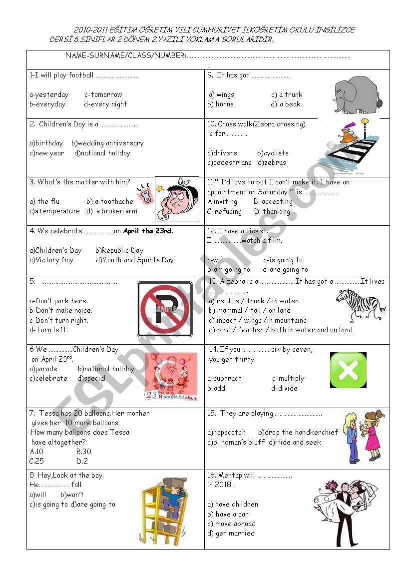 6th gare exam orijinal  worksheet