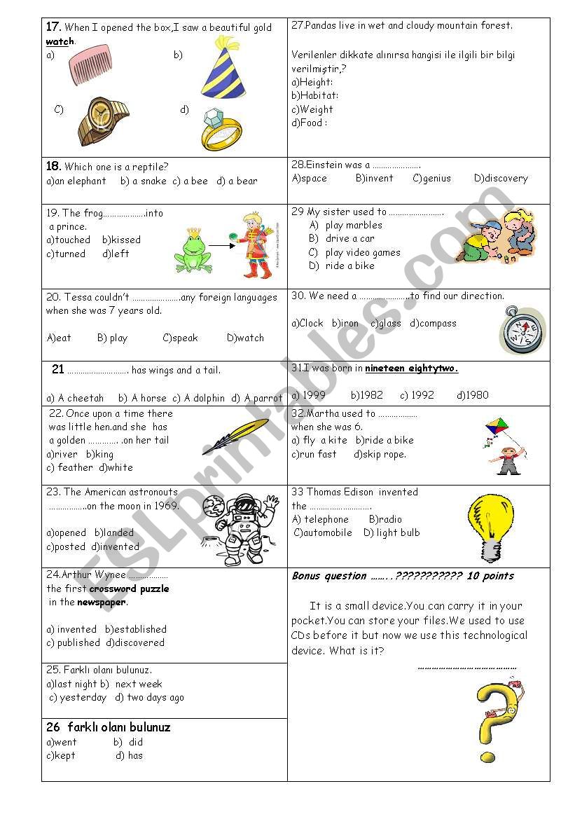 7th grade exam 2nd page  worksheet