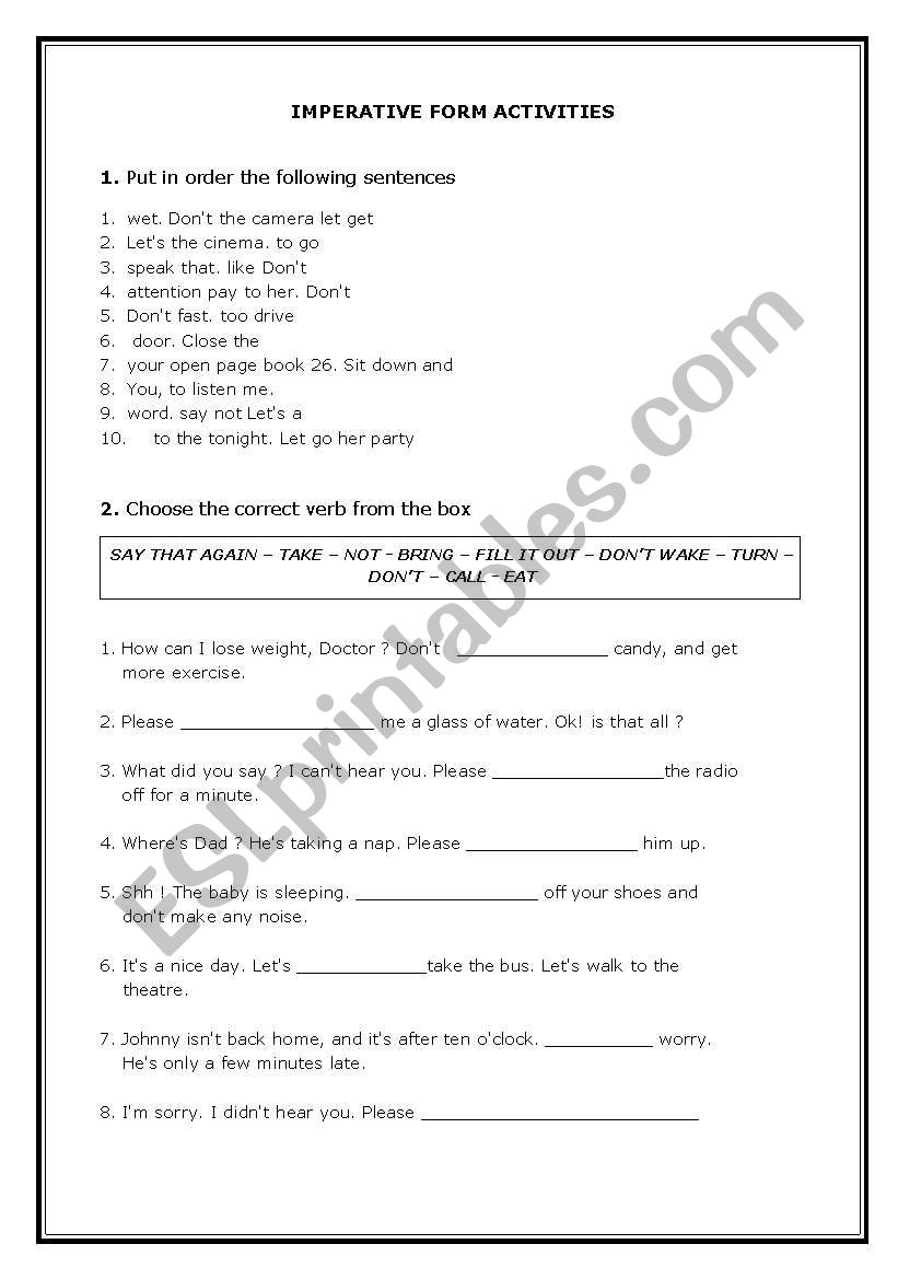 IMPERATIVE FORM worksheet