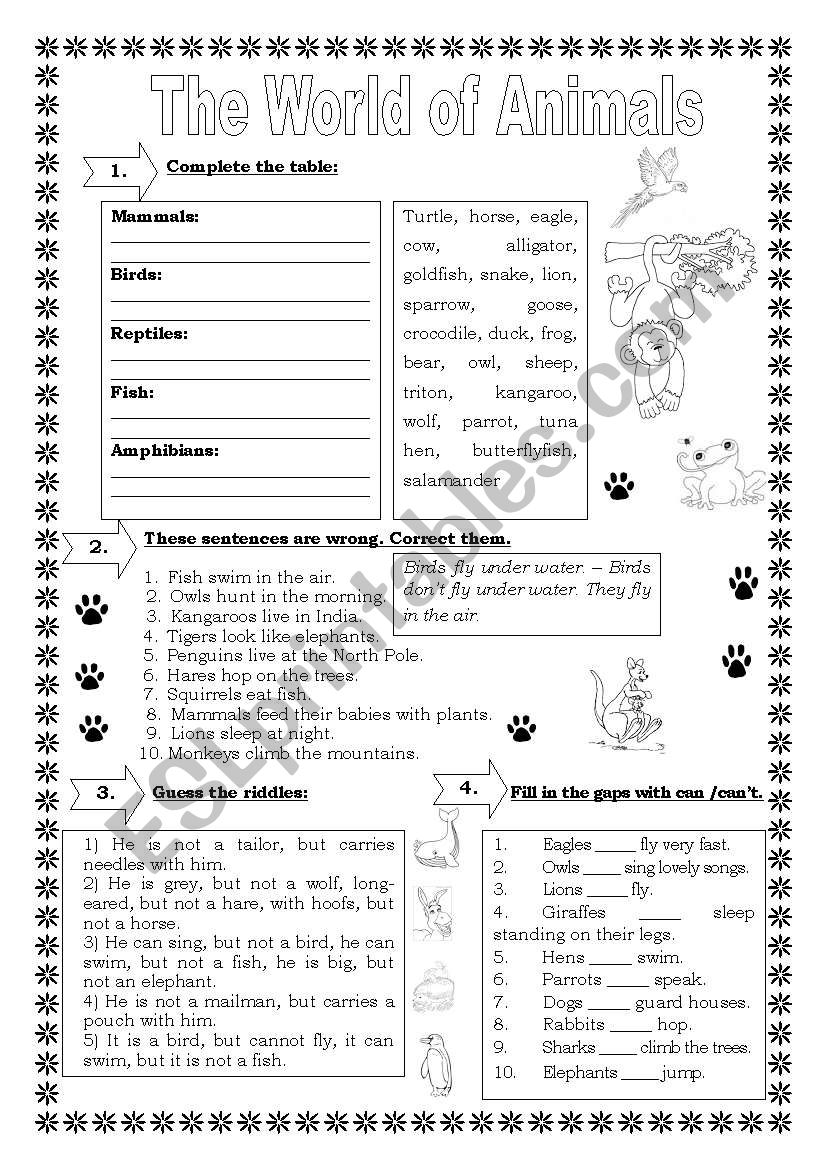 THE WORLD OF ANIMALS worksheet