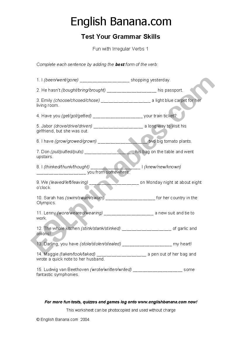 irregular verbs worksheet