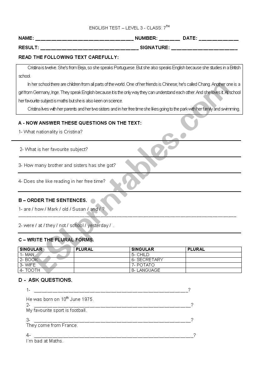 Plural of nouns worksheet