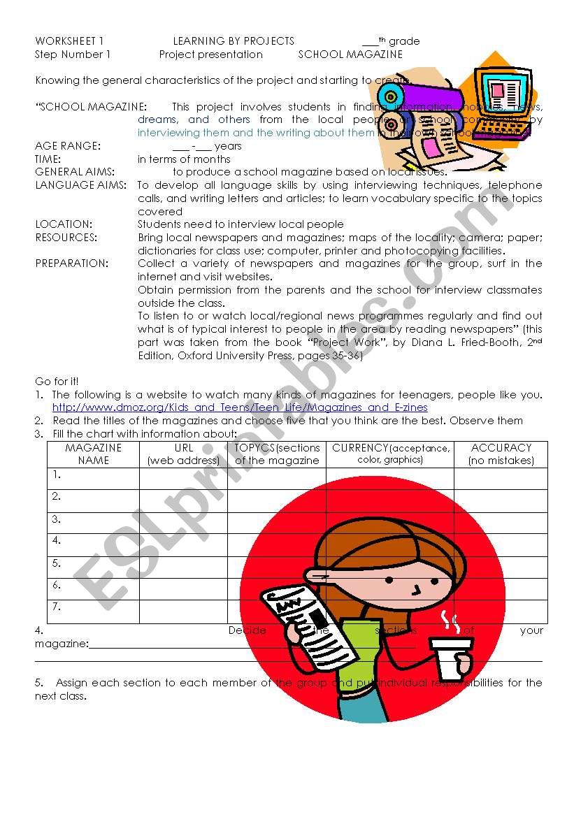 SCHOOL MAGAZINE PROJECT 1 worksheet
