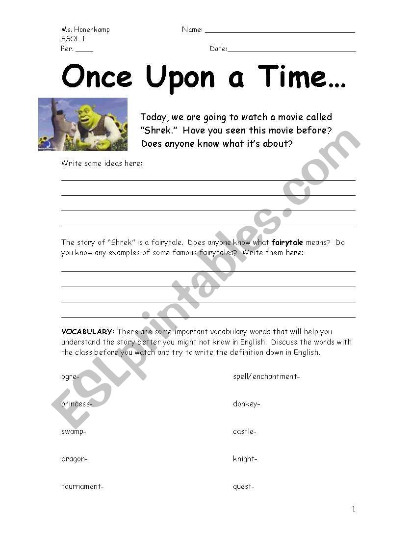 Shrek Viewing Guide worksheet