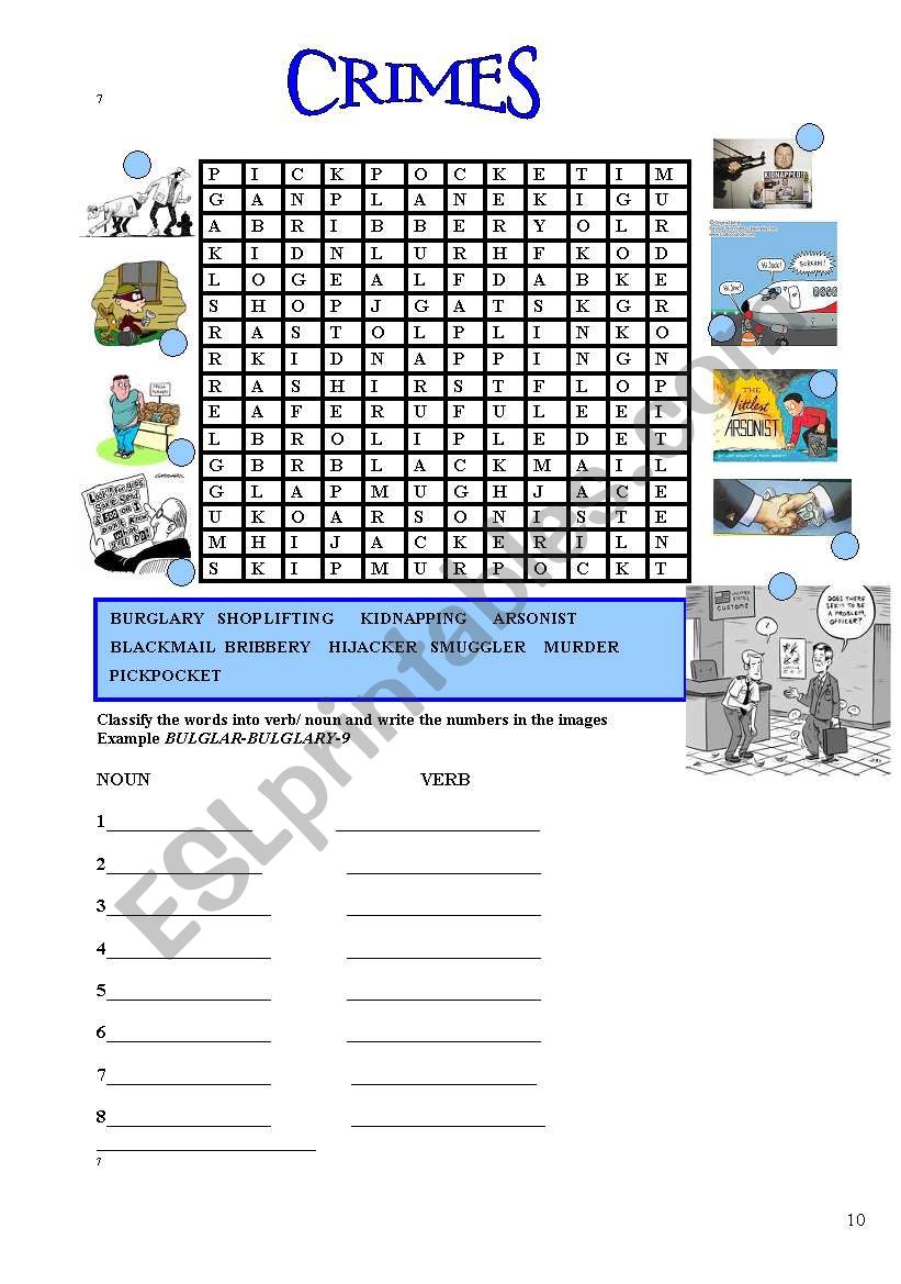 Crimes- wordsearch worksheet