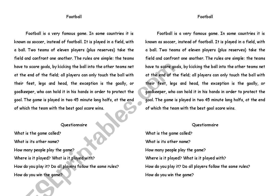 soccer - sport worksheet