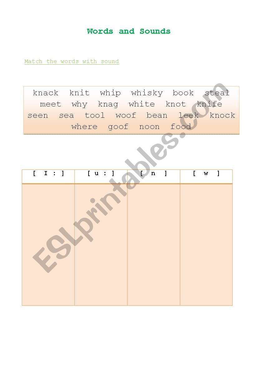 Words and Sounds - ESL worksheet by nas7891