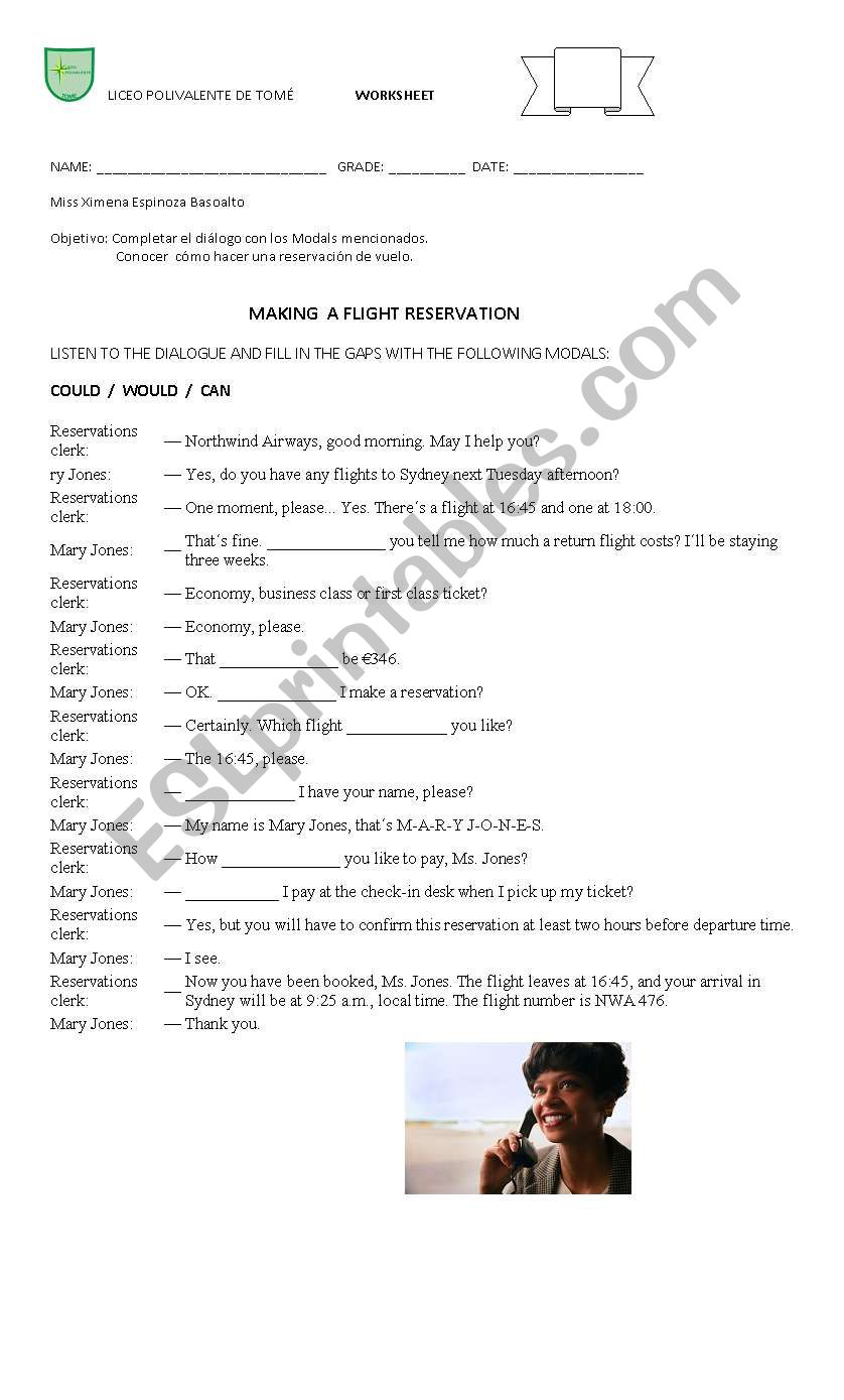 making a flight reservation worksheet