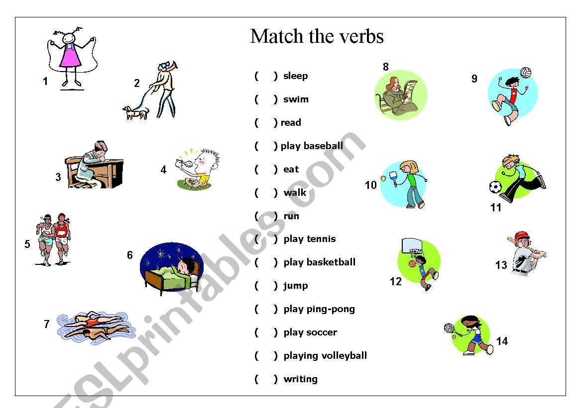 Verbs matching exercise worksheet