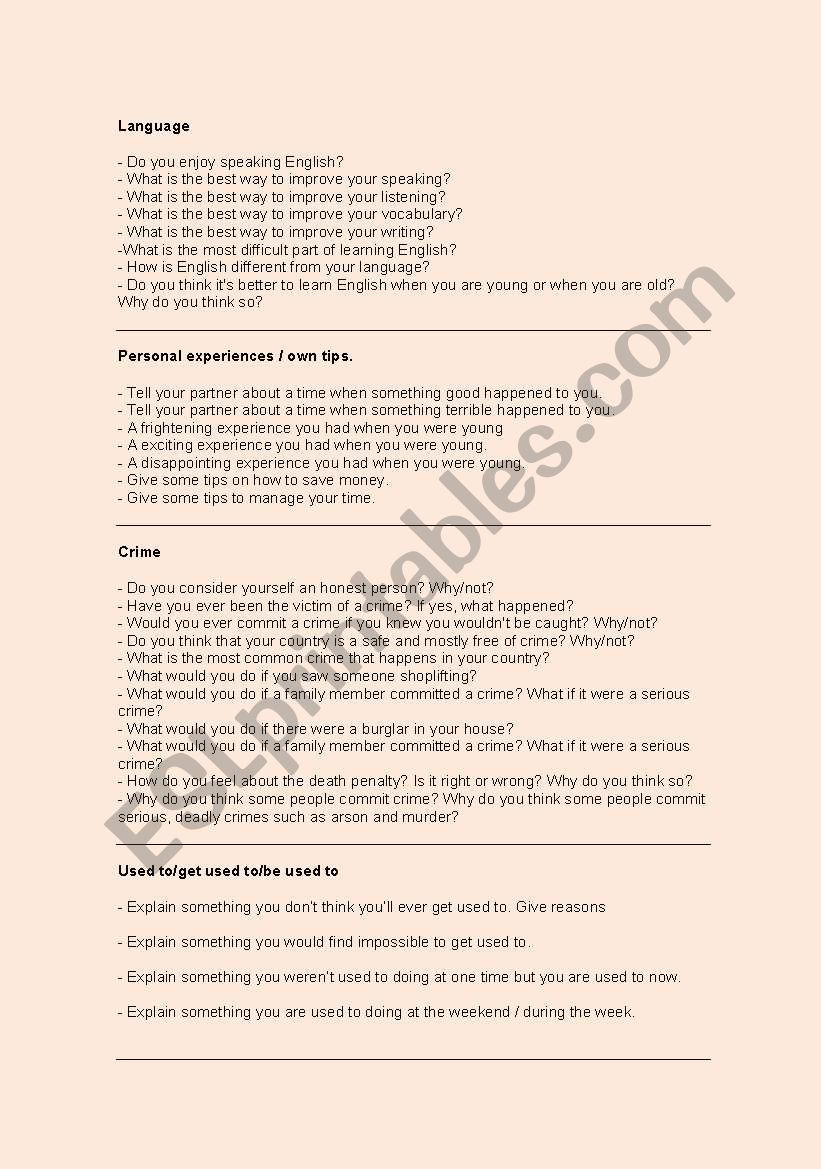 conversation topics worksheet