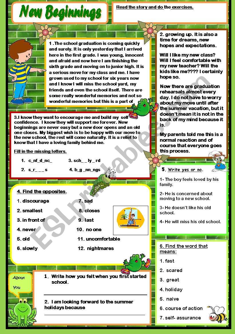 New Beginnings worksheet